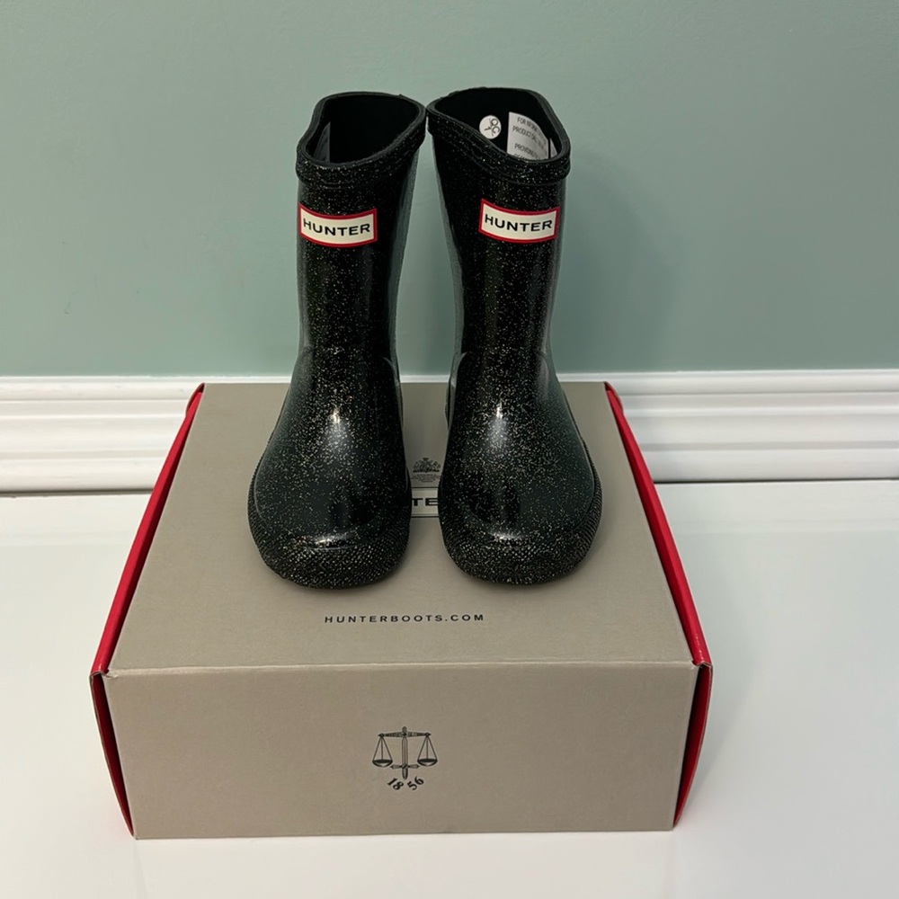 Hunter Kids Black Glitter Rain Boots